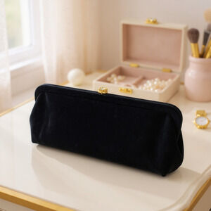 Vintage 1960's Black Satin Frame Kisslock Bag Convertible Clutch Purse Crystal